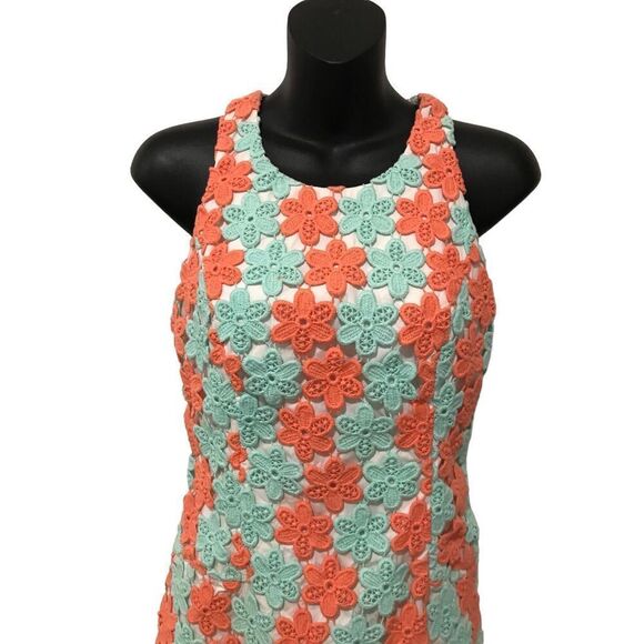 Lilly Pulitzer Orange Teal Crochet Feminine Spring Time Floral Dress Size 2 Barb - Picture 3 of 13